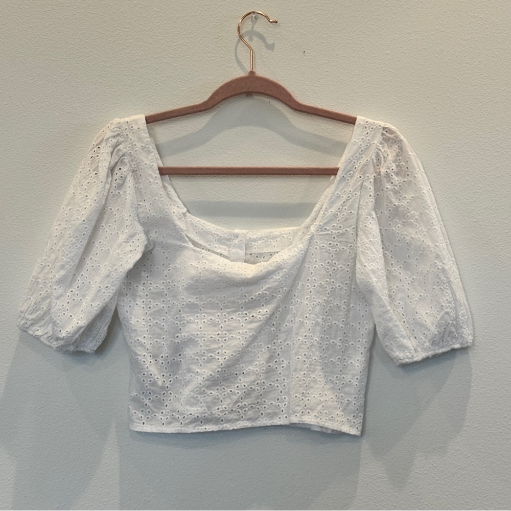 NWT NAFNAF  Paris White Eyelet Women's crop Top size Small